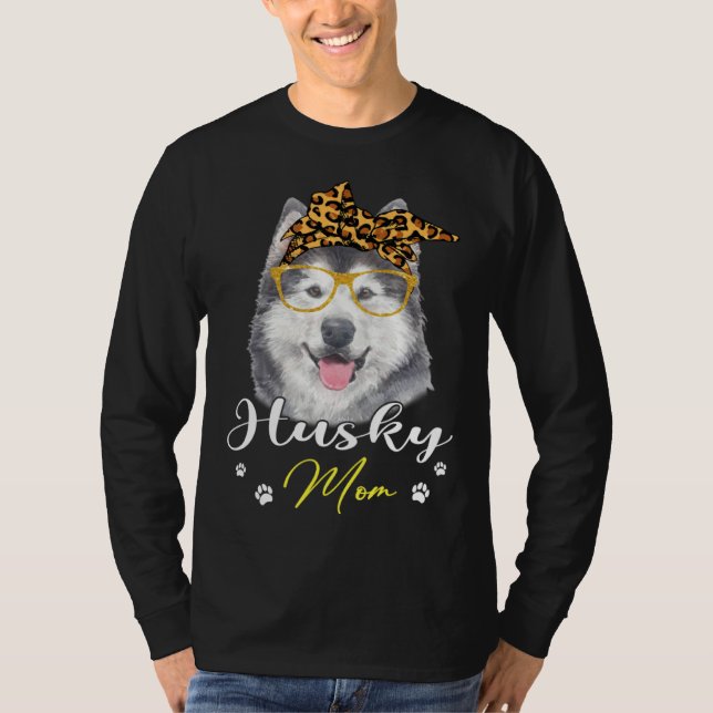 T-shirt Husky Mom Leopard Print Dog (Devant)