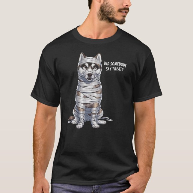 T-shirt Husky Mummy Halloween Dog (Devant)