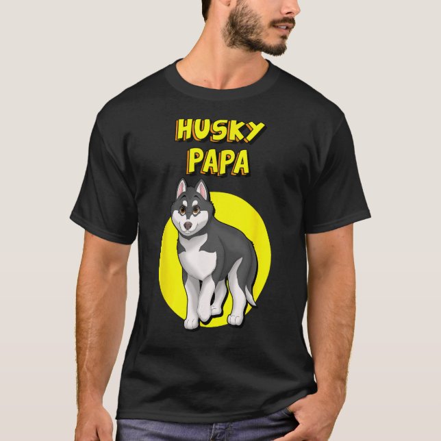 T-shirt Husky Papa noir et blanc Sibérie Husky Père Bro (Devant)