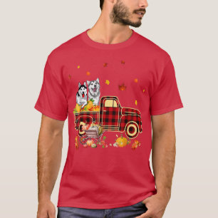 T-shirt Husky Riding Camion Citrouille Automne Feuilles au