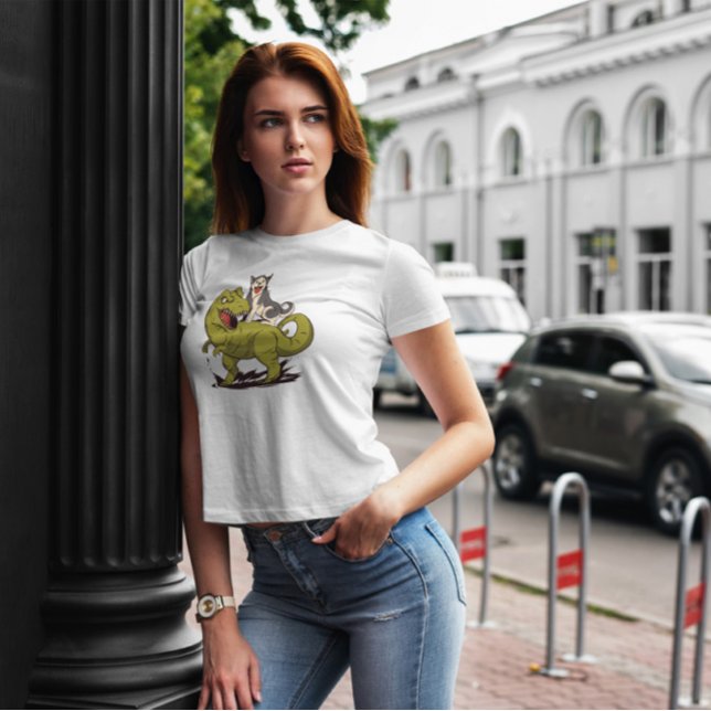 T-shirt Husky Riding Dinosaur (Créateur téléchargé)