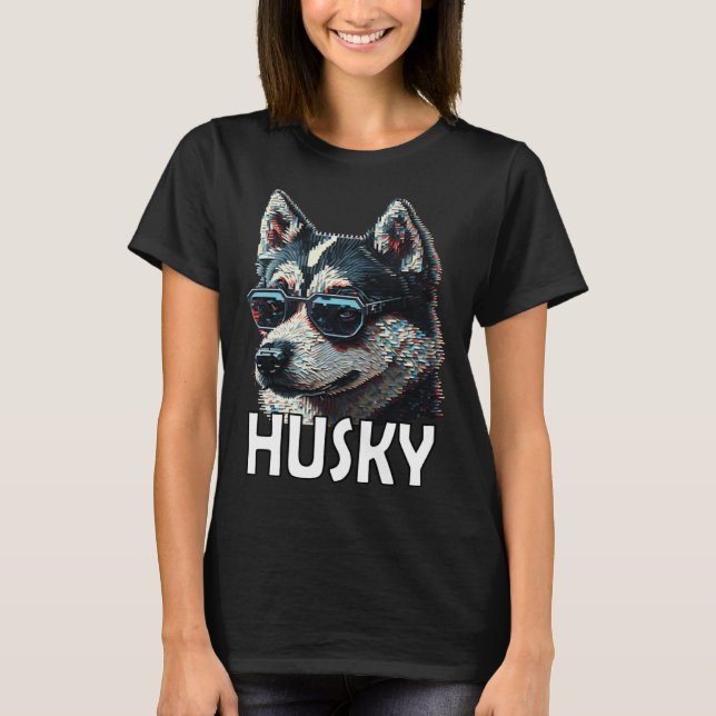T-shirt Husky sibérien avec des lunettes de soleil et un d (Devant)