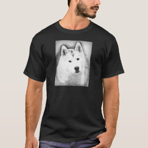 T-shirt Husky Sibérien Blanc avec Dessin d'Art Blue Eyes