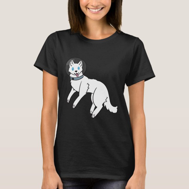 T-shirt Husky Sibérien Blanc Dans L'Espace (Devant)