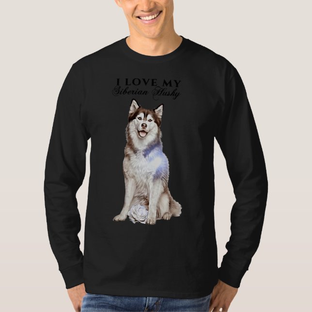 T-shirt Husky Sibérien Et Rose (Devant)