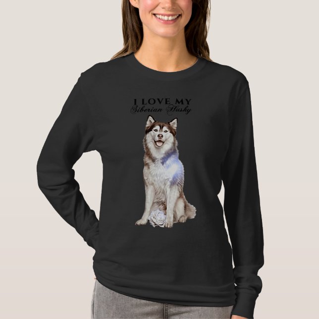 T-shirt Husky Sibérien Et Rose (Devant)
