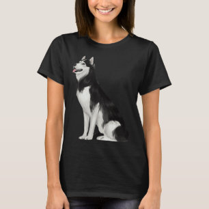 T-shirt Husky Sibérien Noir Et Blanc