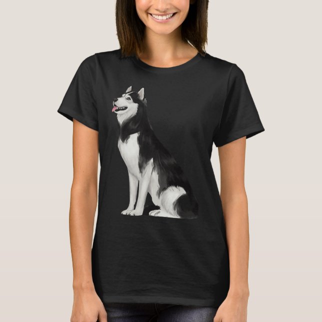 T-shirt Husky Sibérien Noir Et Blanc (Devant)