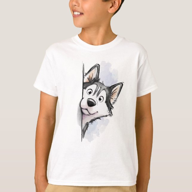 T-shirt Husky sibérien qui regarde (Devant)