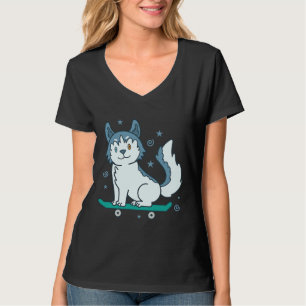 T-shirt Husky Sled Dog Aime Le Skateboard