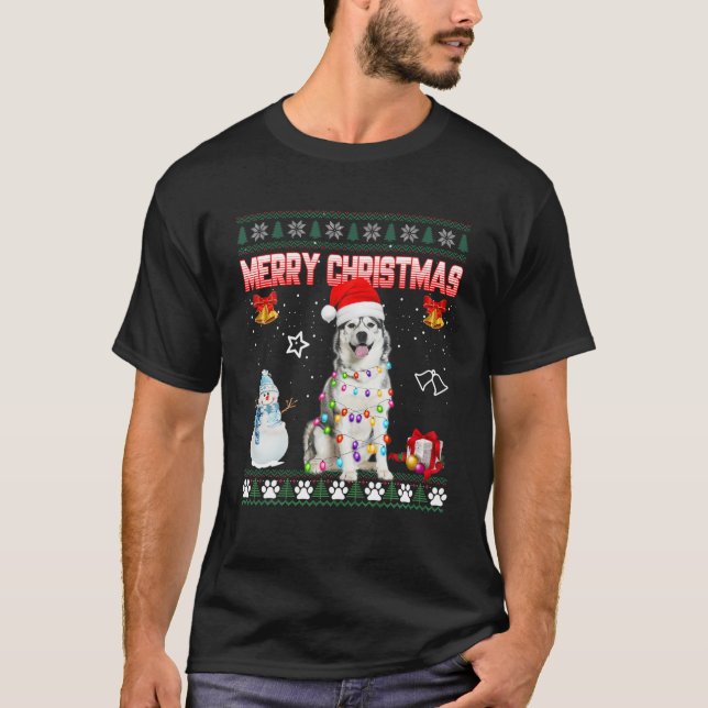 T-shirt Husky Ugly Xmas Sweer illuminations de Noël Chien  (Devant)