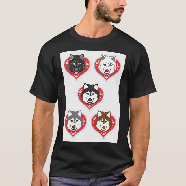 T-shirt Husky Valentine Day avec des Empreintes de pattes  (Devant)
