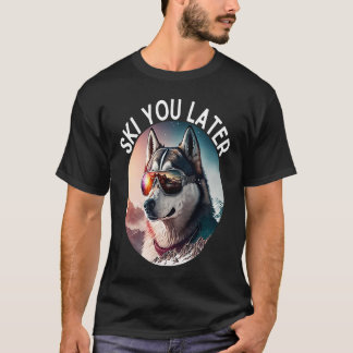 T-shirt Husky vibrant portant des lunettes de ski sur les