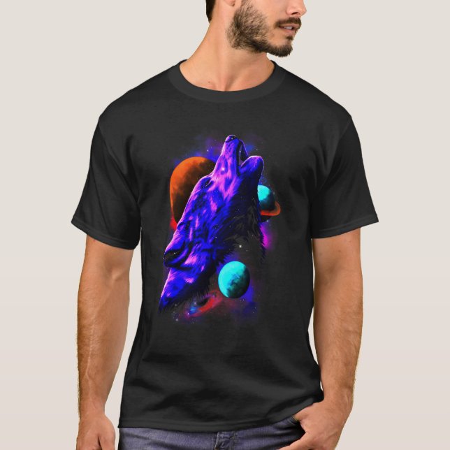 T-shirt Husky Wolf Icy Moon Galaxy (Devant)