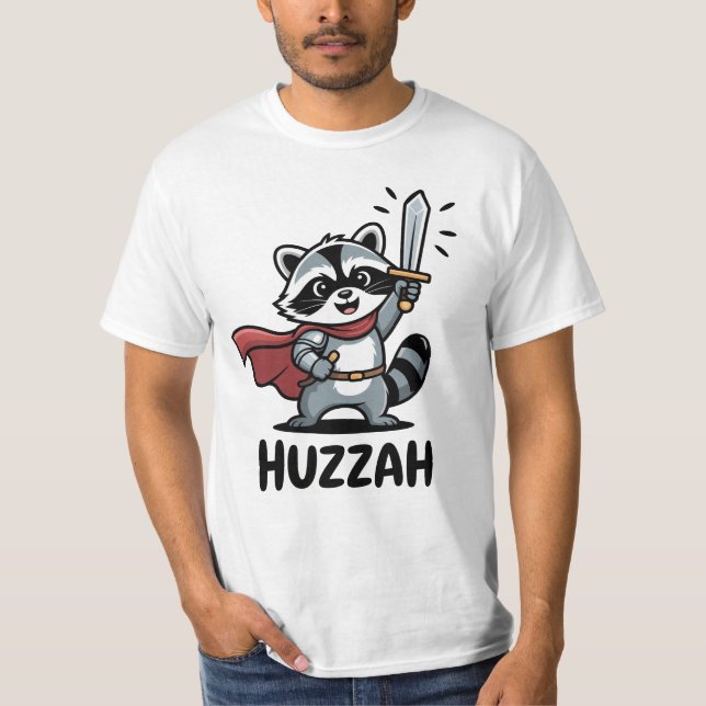 T-shirt Huzzah Raccoon Knight Funny Sword (Devant)