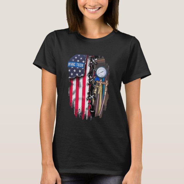 T-shirt HVAC Tech - American Flag - Funny HVAC Technicien (Devant)
