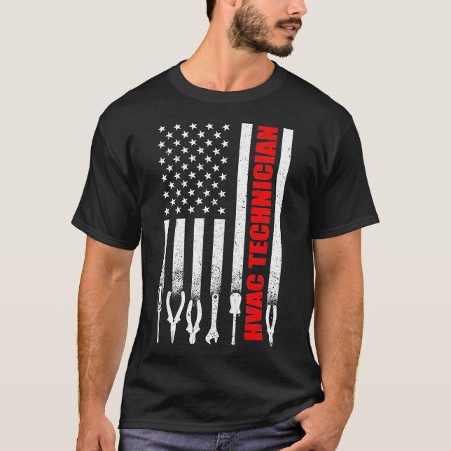 T-shirt HVAC Technicien drapeau américain HVAC  (Devant)