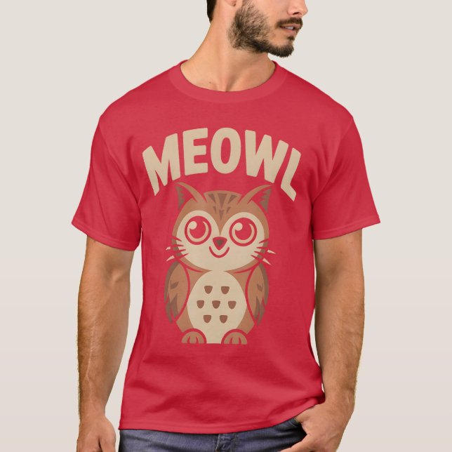 T-shirt Hybride Chat Chouette Drôle Mème Rotation Cérébral (Devant)