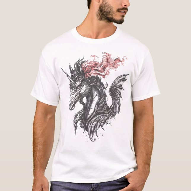T-shirt Hybride de licorne dragon de feu (1) (Devant)