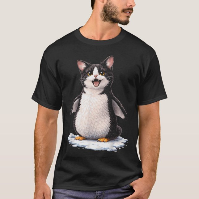 T-shirt Hybride de manchot et de chat mignon et drôle (Devant)