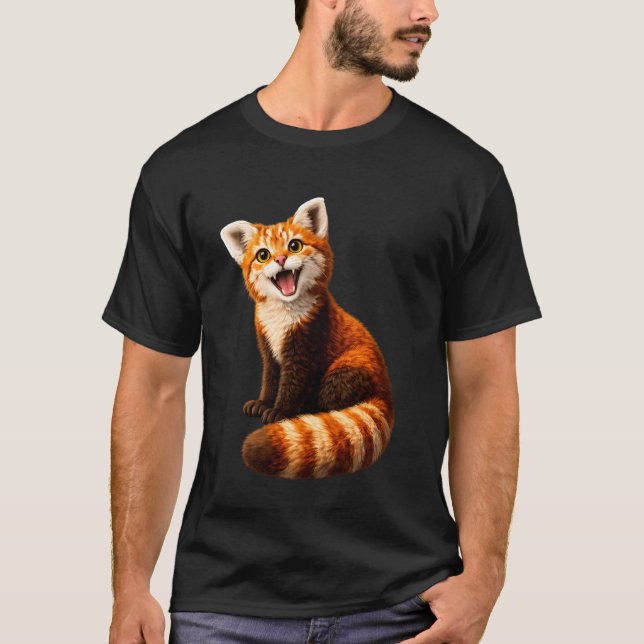 T-shirt Hybride de Panda Rouge et Chat Mignon Drôle Memes  (Devant)