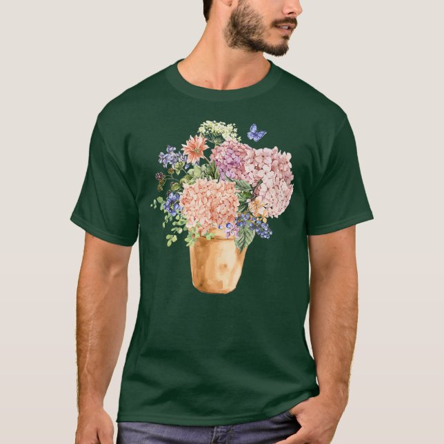 T-shirt Hydrangea Blooms Bouquet Floral Printemps été (Devant)