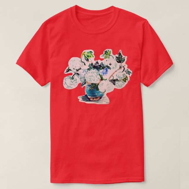T-shirt Hydrangea Bouquet in a Blue Pottery Vase (Design devant)