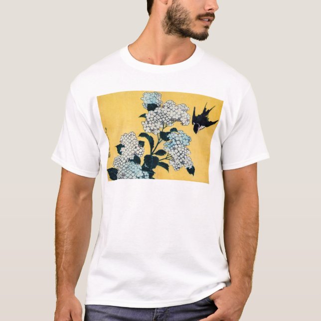 T-shirt Hydrangée et hirondelle, Hokusai, Ukiyo-e (Devant)