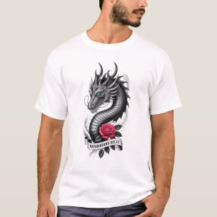 T-shirt Hydre à Trois Têtes Dragon Graphique Noir Détaillé