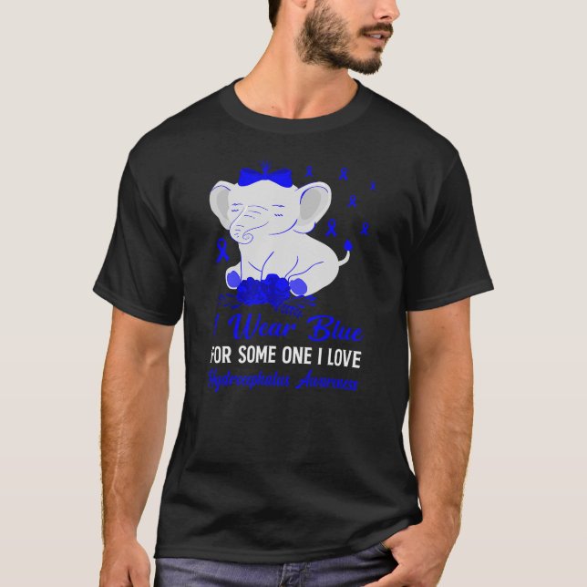 T-shirt Hydrocephalus Awareness Blue Ribbon Cute Elephant  (Devant)