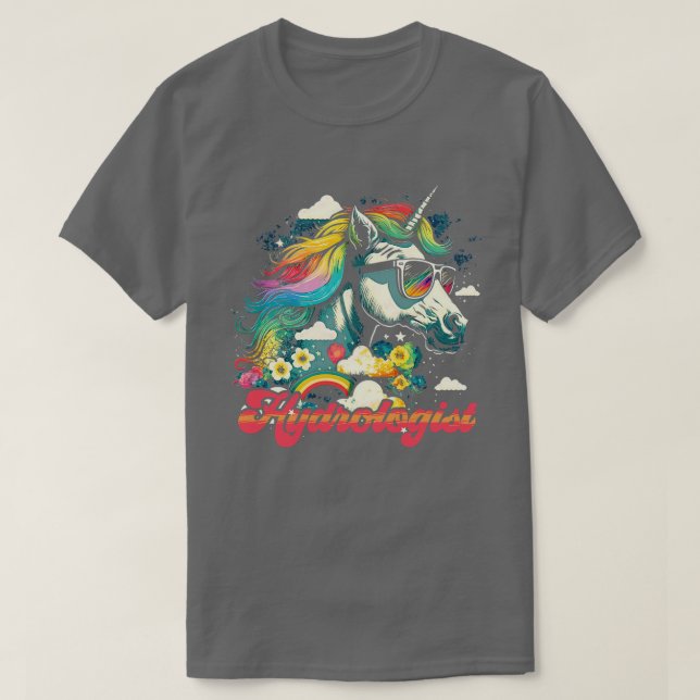 T-shirt Hydrologue à licorne arc-en-ciel (Design devant)