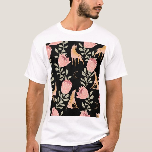 T-shirt Hyena & Protea : Arrière - plan noir sans couture (Devant)