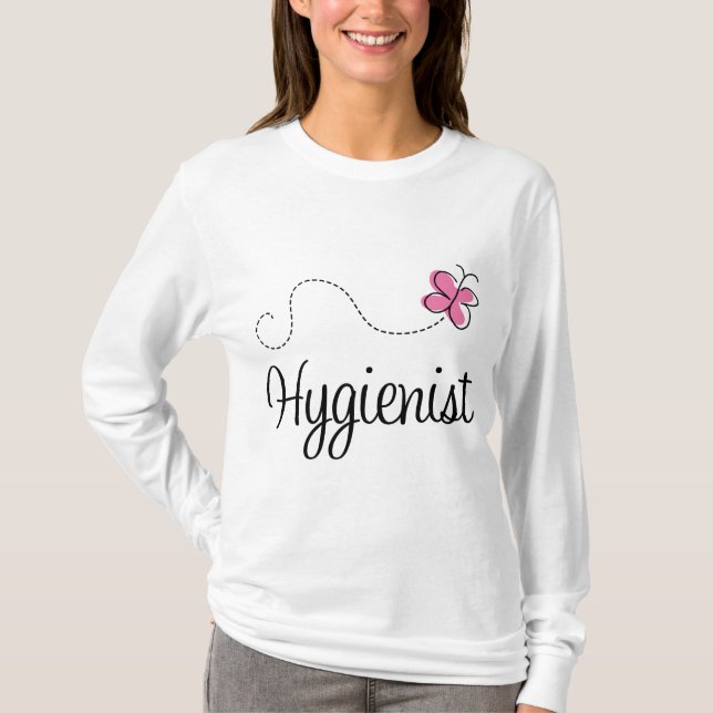 T-shirt Hygiéniste rose mignon de papillon (Devant)