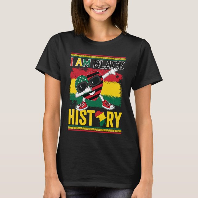 T-shirt I Am Black History American Flag Cute Heart BHM BL (Devant)
