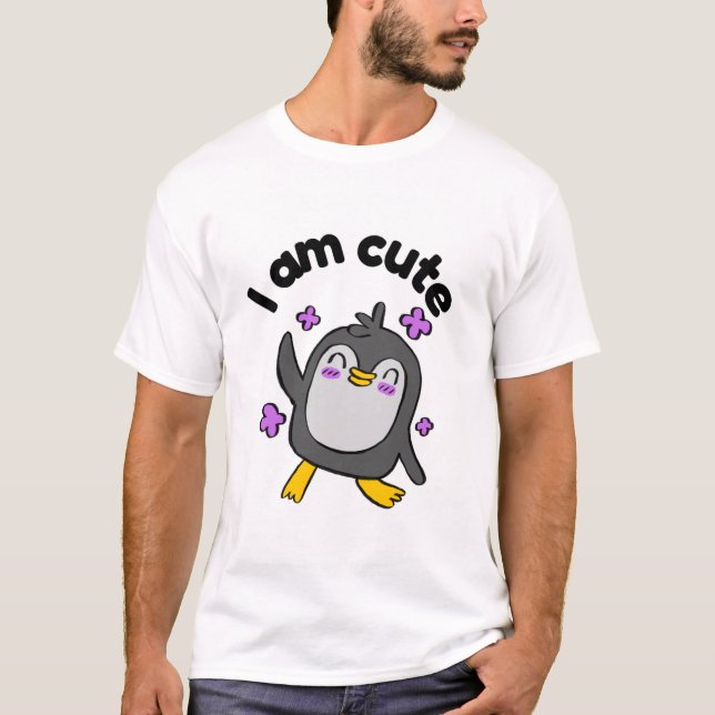 T-shirt I am cute penguin design (Devant)