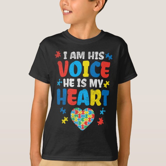 T-shirt I Am His Voice He Is My Heart Autism Awareness Asl (Devant)