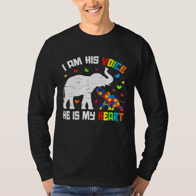 T-shirt I Am His Voice He Is My Heart Autism Awareness Ele (Devant)