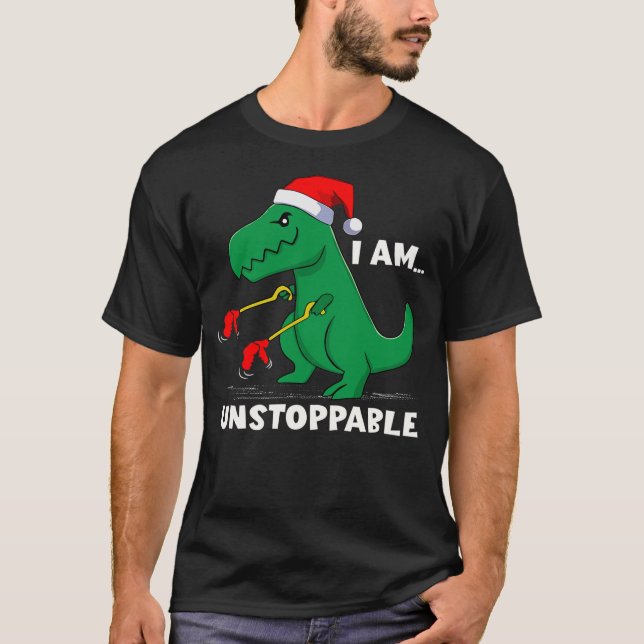 T-shirt I Am Unstoppable Dinosaur Santa Hat T-Rex Dino Chr (Devant)