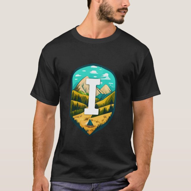 T-shirt I Big Letter Mountain Camping Long Sleeve T Shirt (Devant)