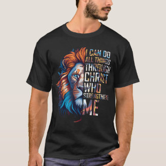T-shirt I Can Do All Things Through Christ Lion Faith Reli