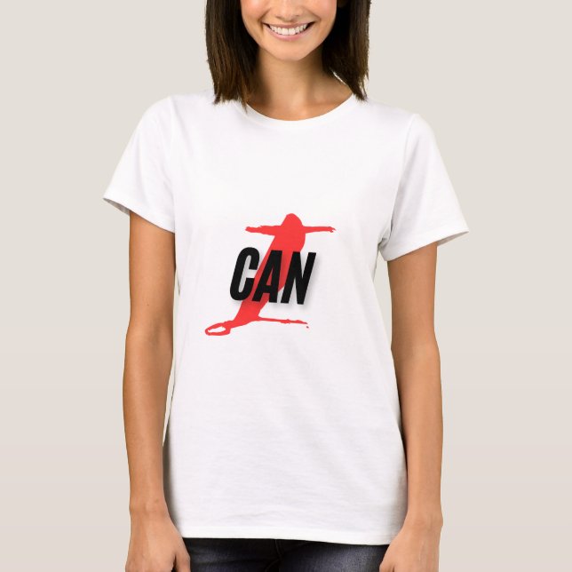 T-shirt "I Can" Dynamic Red & Black Empowerment Word Art (Devant)
