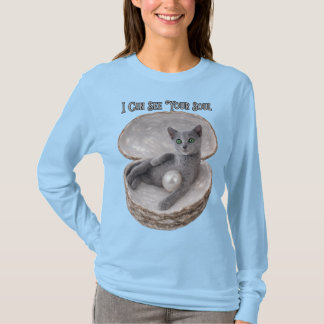 T-shirt I Can See Your Soul Funny Russian Blue Cat Design