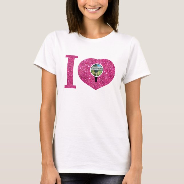 T-shirt I coeur golf rose parties scintillant photo cadre  (Devant)
