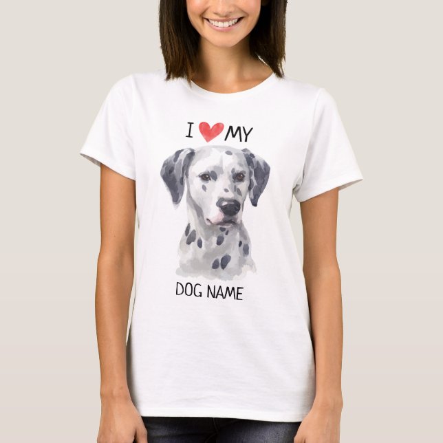 T-shirt I coeur mon aquarelle dalmatienne d'animal (Devant)