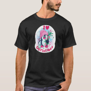 T-shirt I Coeur Noël Pingouin Amour Sucre de canne Pyjama 