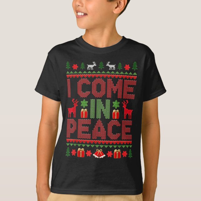T-shirt I Come In Peace Couple Matching Ugly Christmas Swe (Devant)