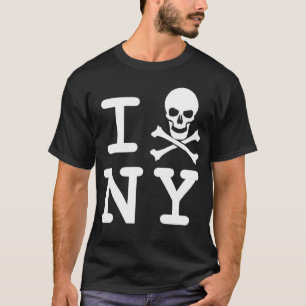 T-shirt I (crâne et os croisés) NY, blanc sur le noir