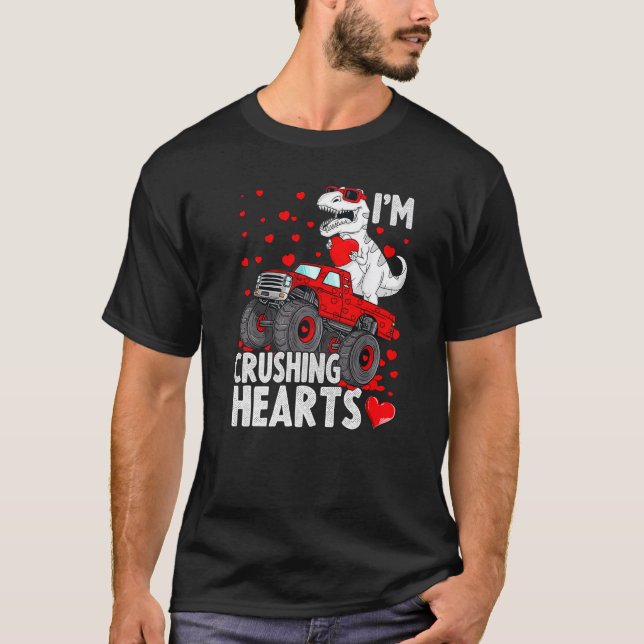 T-shirt I Crush Hearts Trex Dino Monster Truck Boys Valent (Devant)