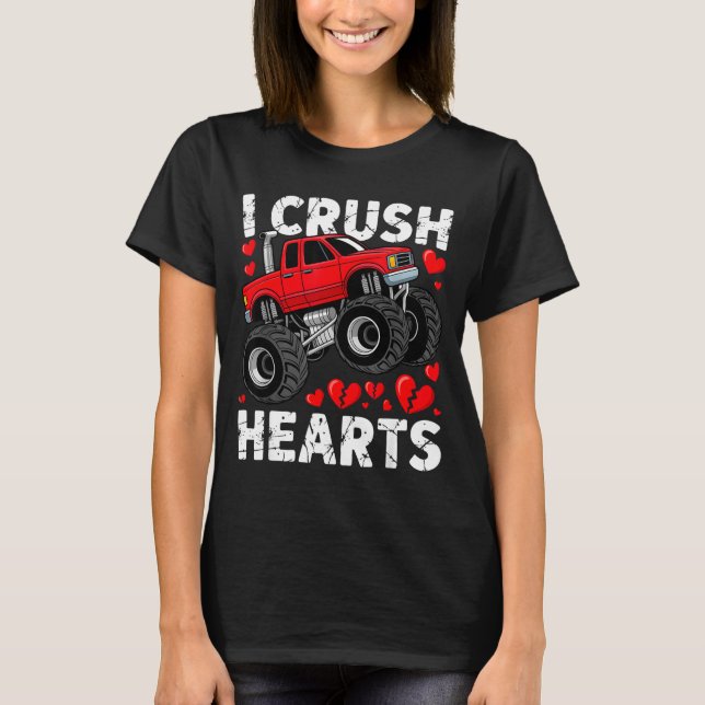 T-shirt I Crush Hearts Valentine Monster Truck Boys Toddle (Devant)