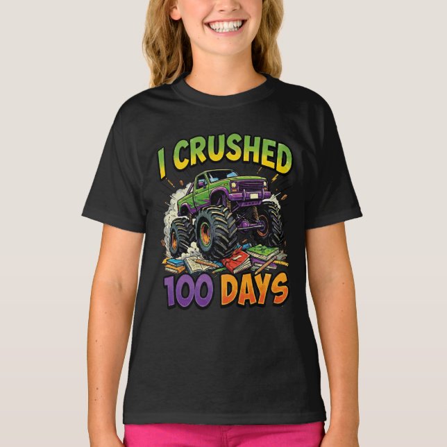 T-shirt I Crushed 100 Days Monster Truck School Boy 1st (Devant)